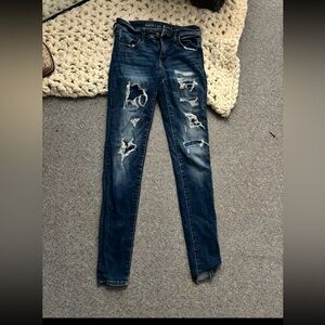 American Eagle Outfitters Dark Blue Ripped Skinny Jeans